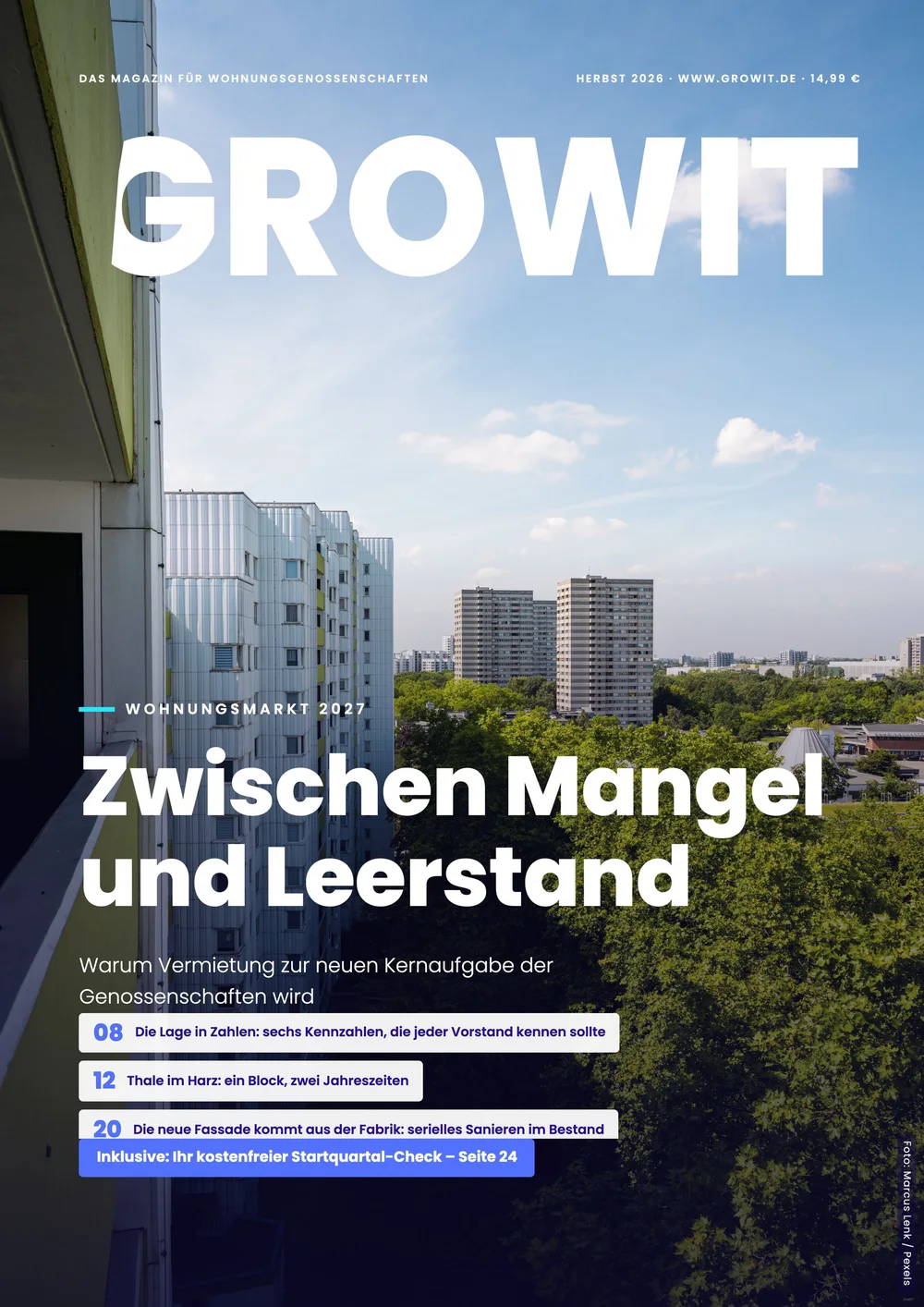 Titelseite des Growit Magazins, Herbst 2026: Zwischen Mangel und Leerstand