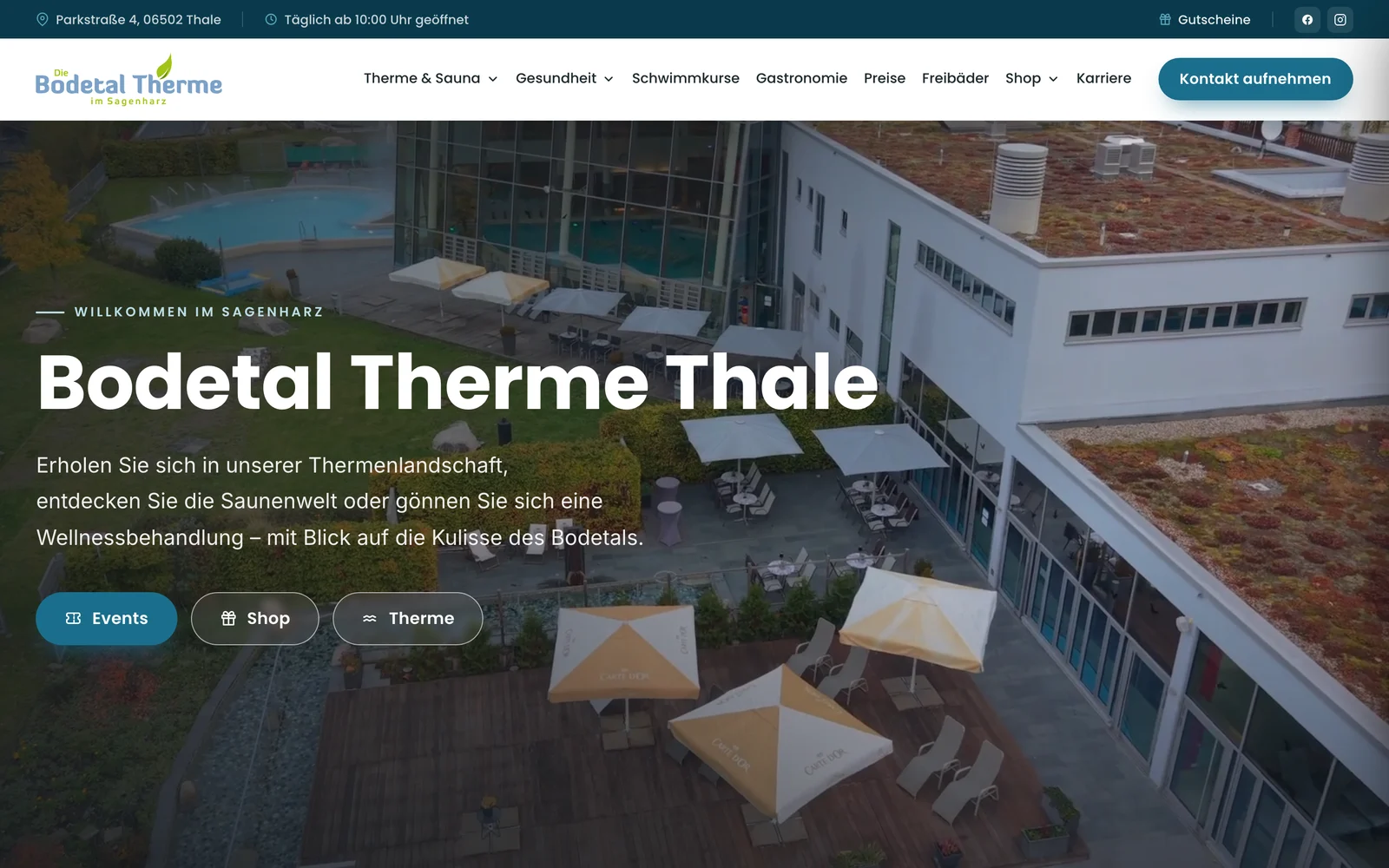 Startseite der Website von Bodetal Therme Thale