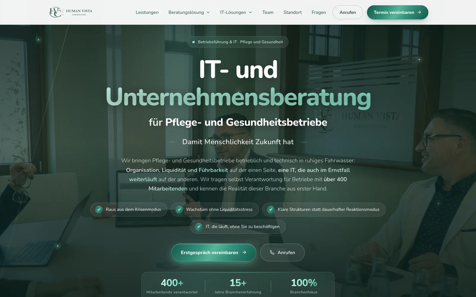 Startseite der Website von Human Vista Consulting GmbH