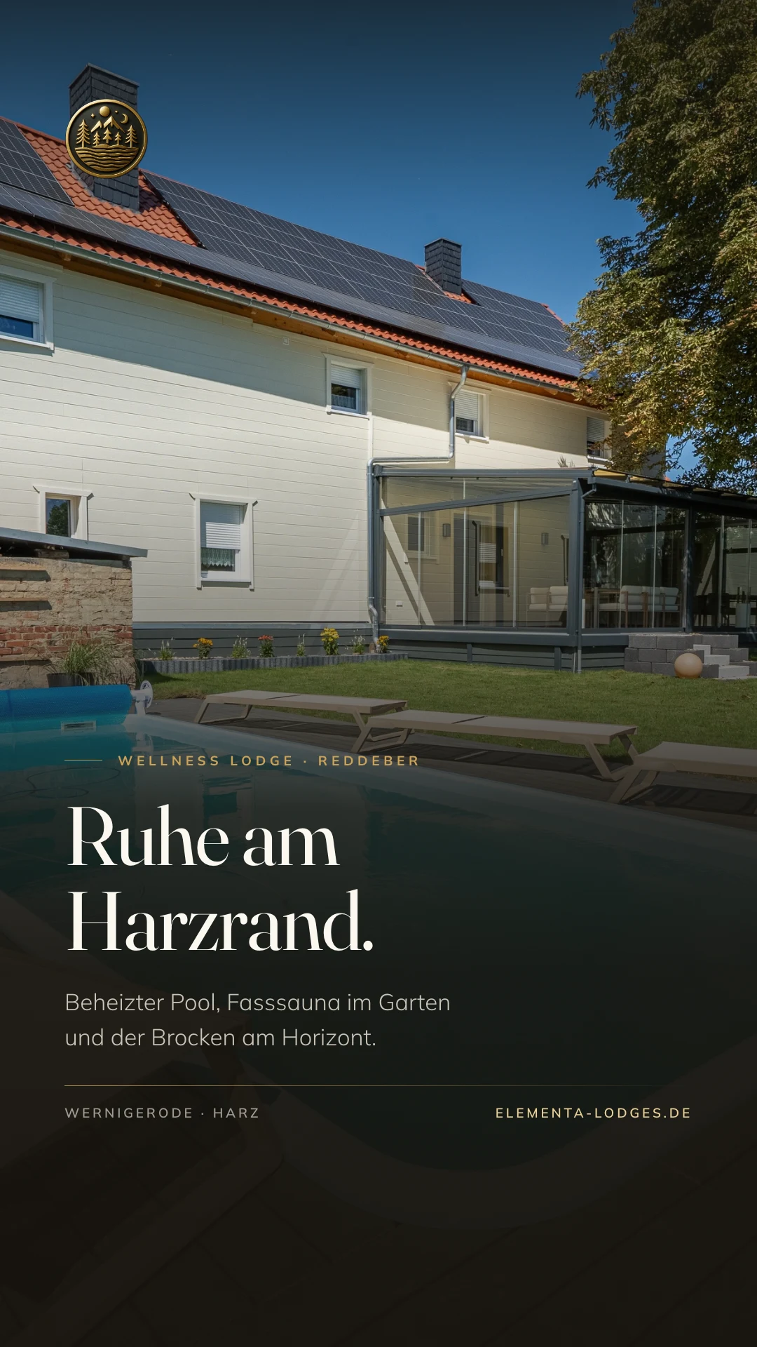 Instagram-Story für Elementa Lodges: beheizter Pool am Ferienhaus, „Ruhe am Harzrand“